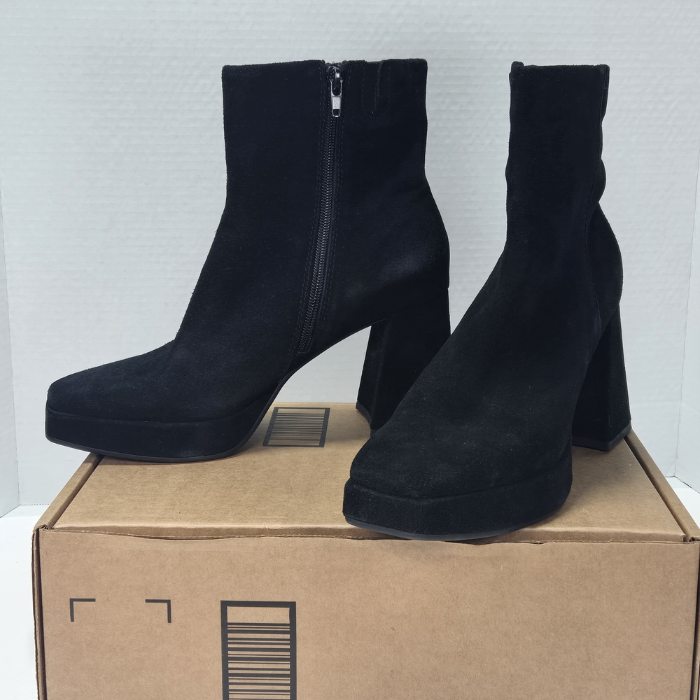 Dolce Vita Gracey Black Suede Leather Platform Block Heeled Boots Size 7.5 7 1/2 - Picture 2 of 16
